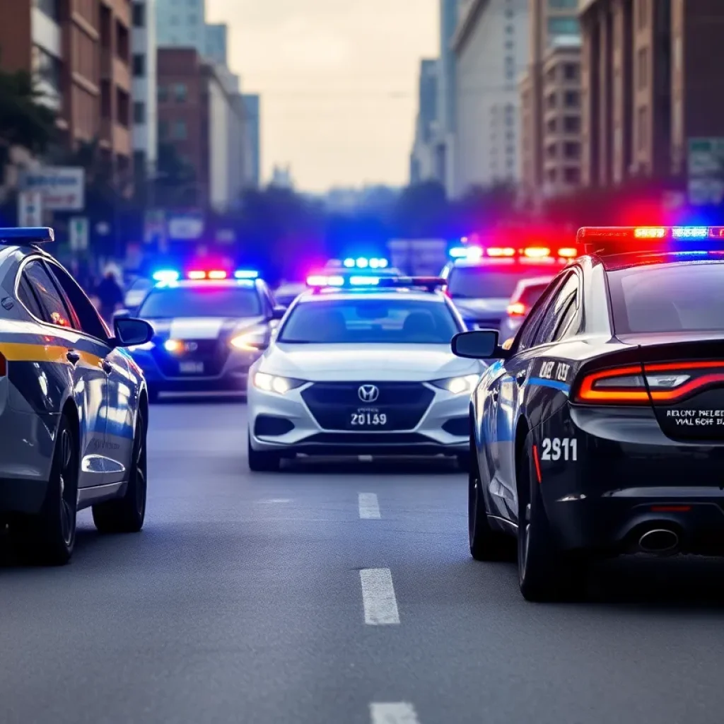 Police cars gathering at the scene of a high-speed chase incident in Currituck County