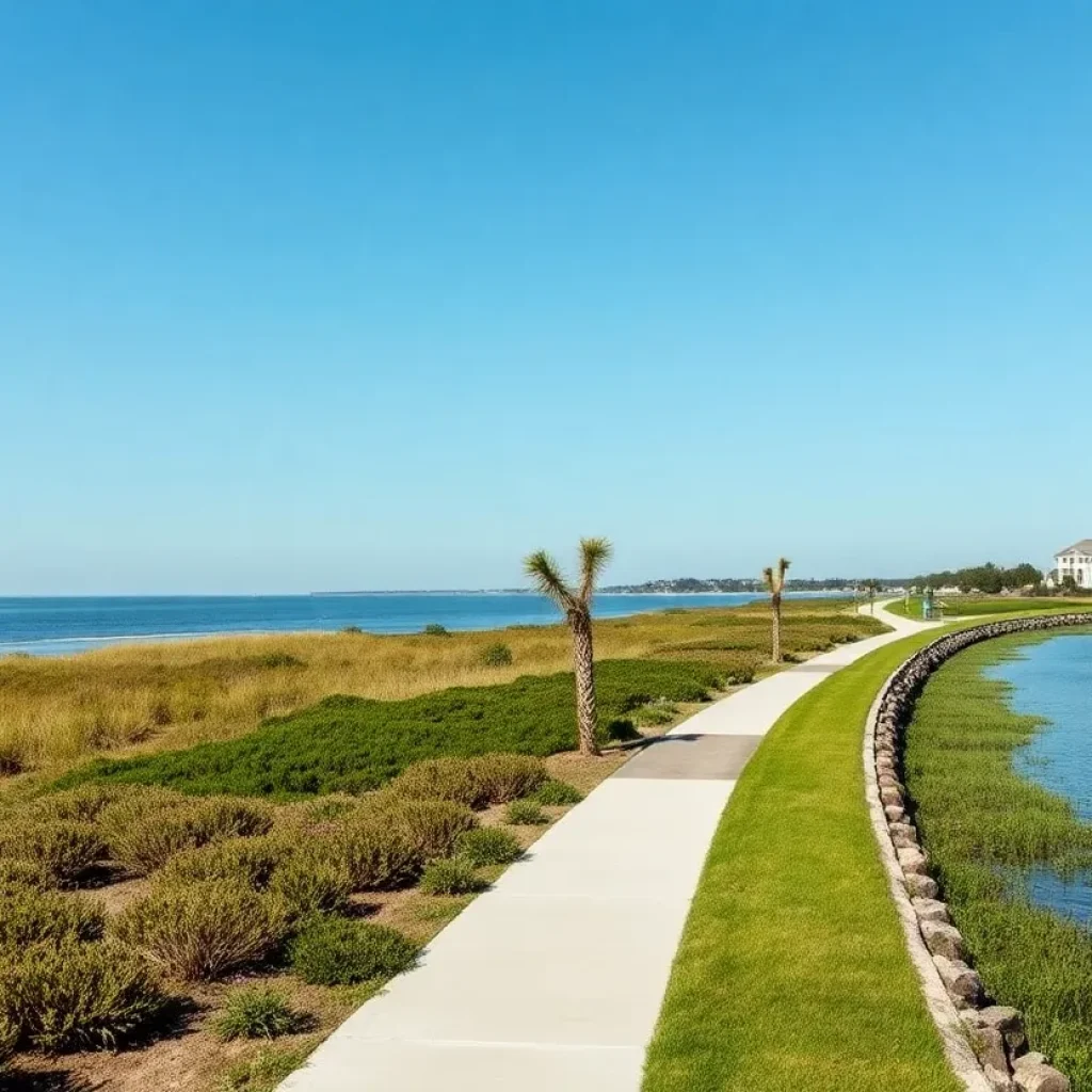 Living Shoreline Project in Duck, NC with bike lanes and nature