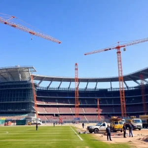 Construction of Etihad Park, New York's first soccer stadium