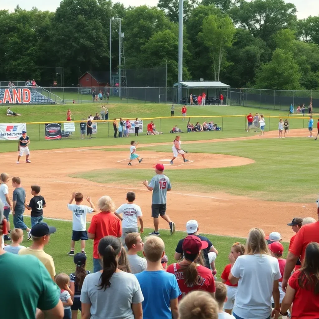 Community cheering at a softball game during the Little League World Series in Greenville.