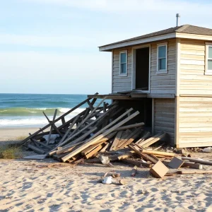 Debris from a collapsed beach house in Hatteras, NC.