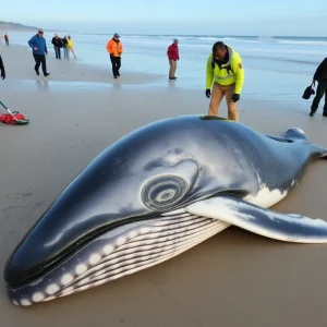 Juvenile humpback whale washed ashore on Kitty Hawk Beach