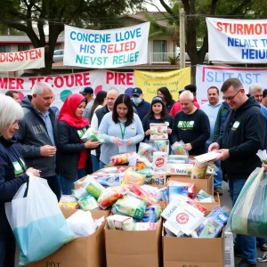 Volunteers organizing hurricane relief supplies in Outer Banks