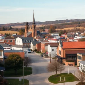 A scene from the funeral of Jimmy Carter showing the small town's historical landmarks.