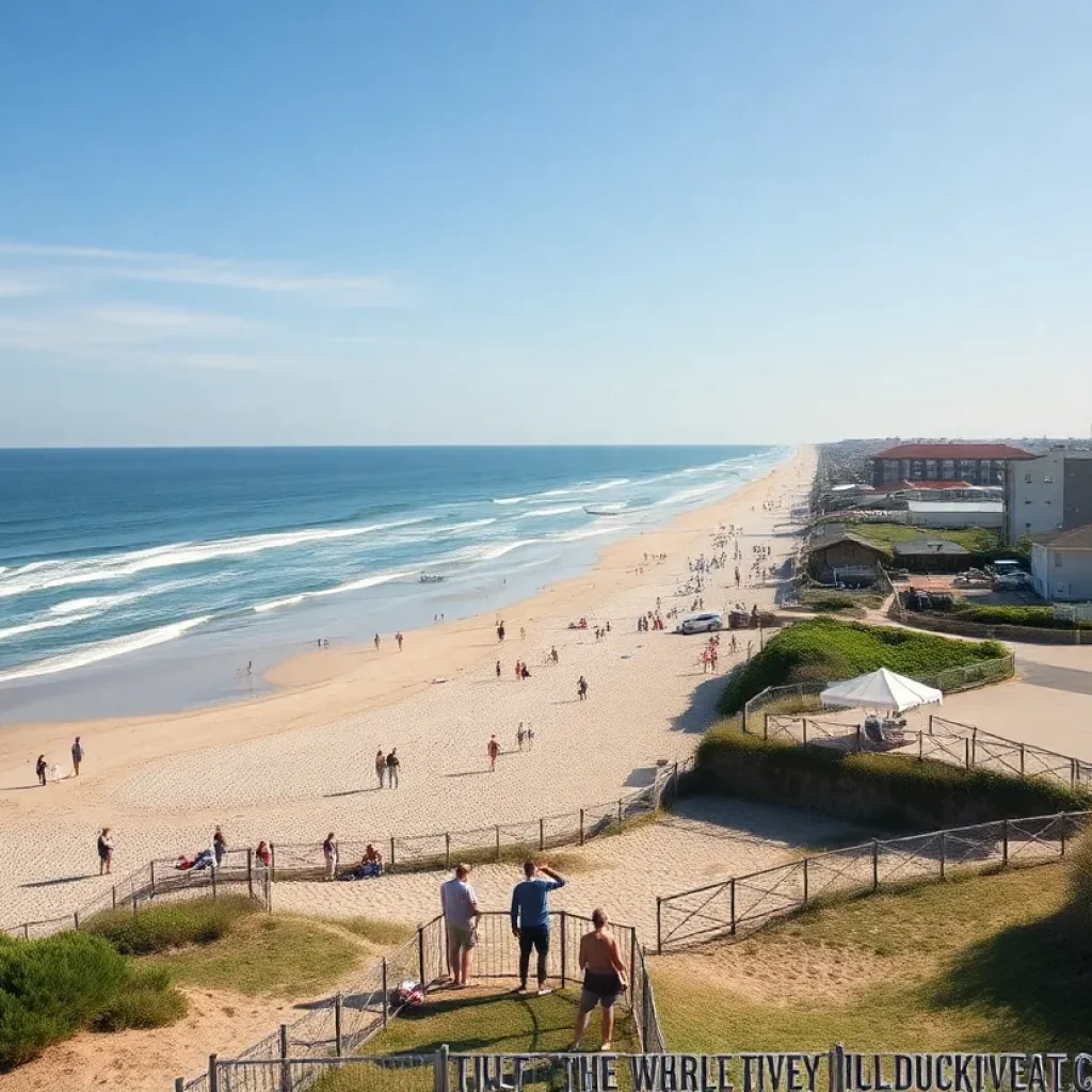 Coastal view of Kill Devil Hills with tourists and residents