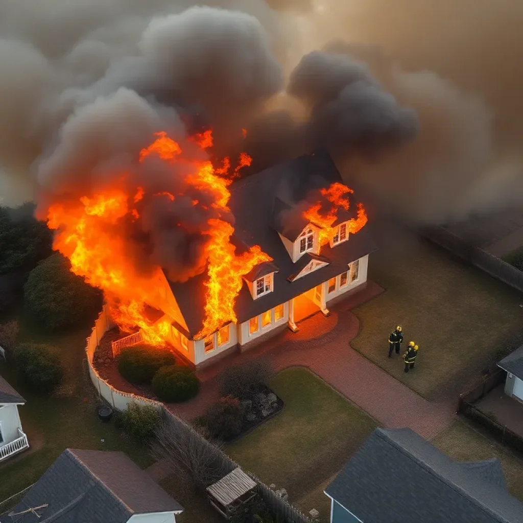 Aerial view of the Kill Devil Hills fire with emergency responders