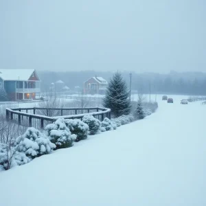 Winter landscape of Manteo, North Carolina in snow