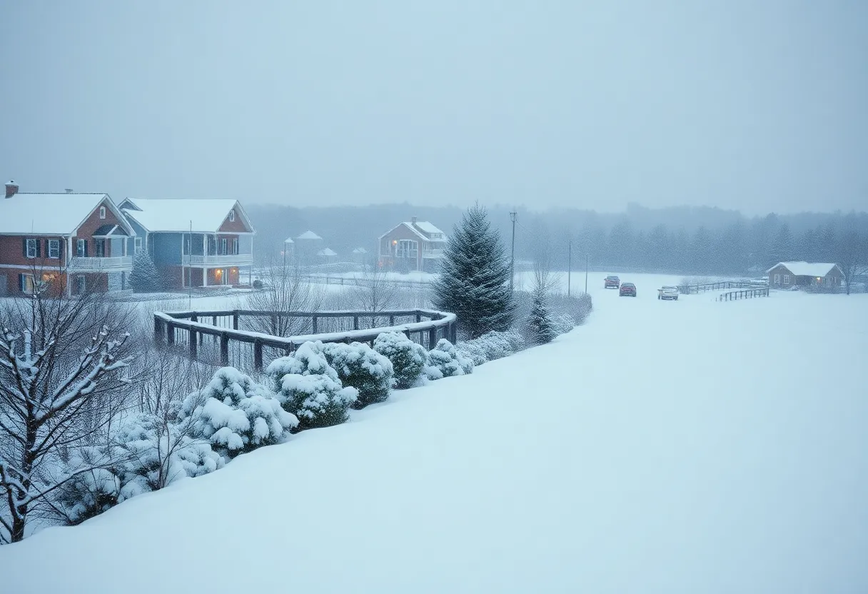 Winter landscape of Manteo, North Carolina in snow