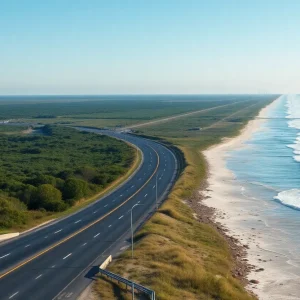 Scenic view of N.C. Highway 12 along Outer Banks, showcasing its beauty and coastal environment.