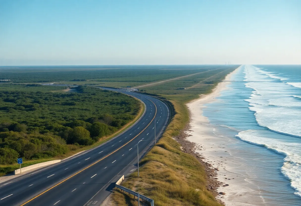 Scenic view of N.C. Highway 12 along Outer Banks, showcasing its beauty and coastal environment.