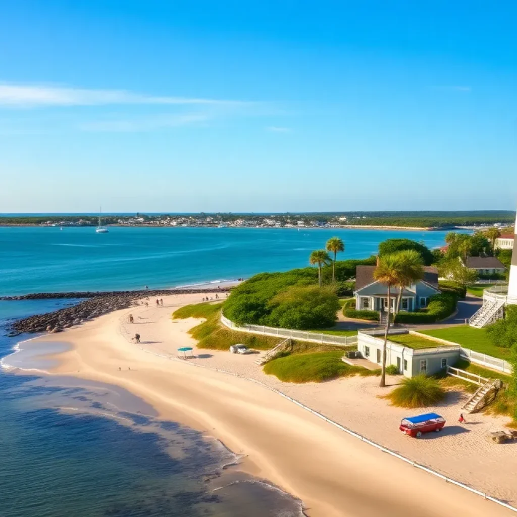 Scenic view of Ocracoke Island with its lighthouse and beach