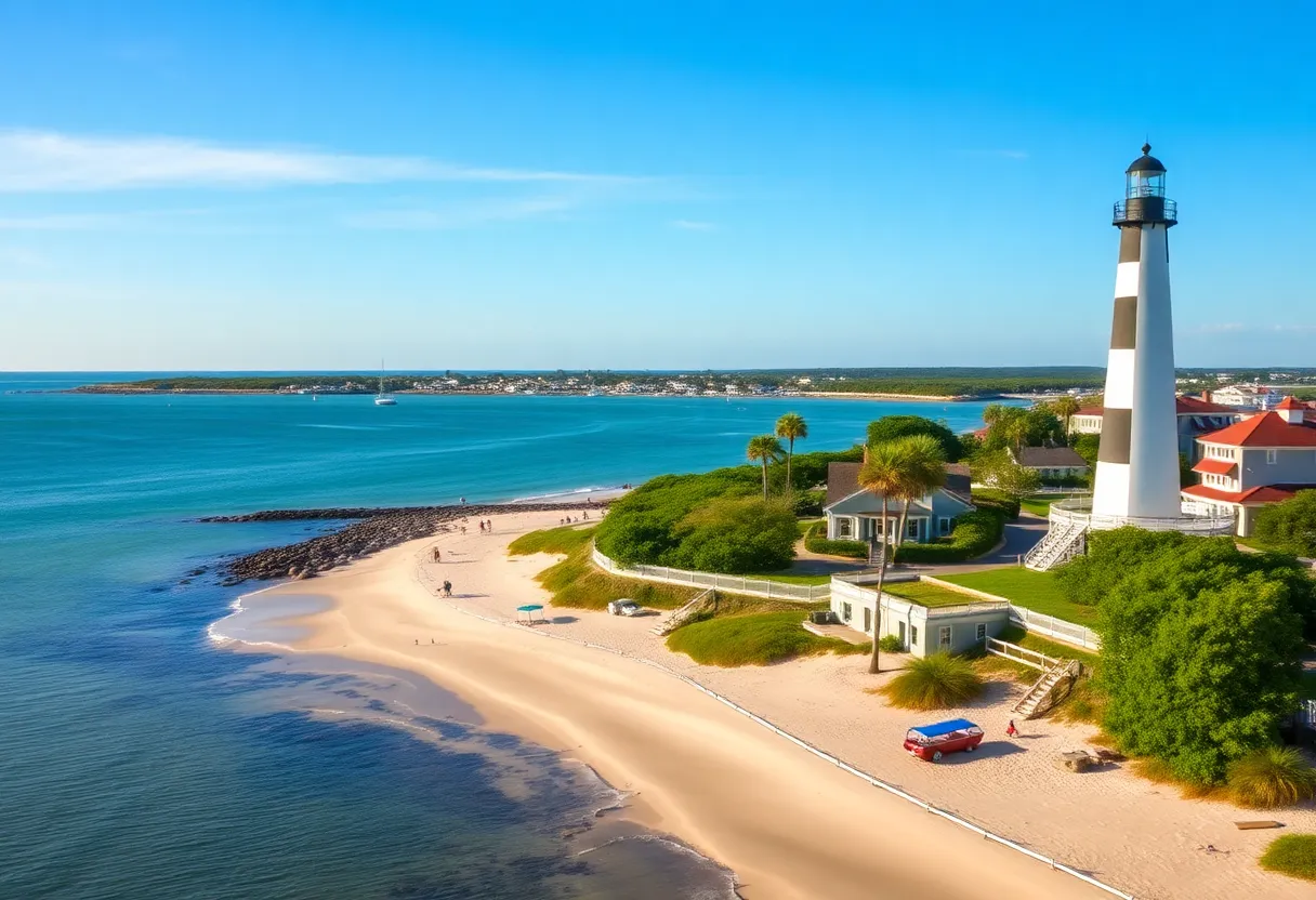 Scenic view of Ocracoke Island with its lighthouse and beach