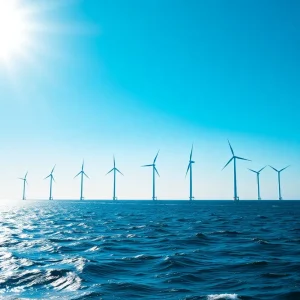 Offshore wind turbines generating renewable energy