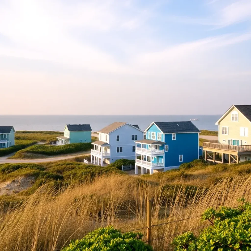 Scenic view of the Outer Banks with beach houses, highlighting the housing crisis