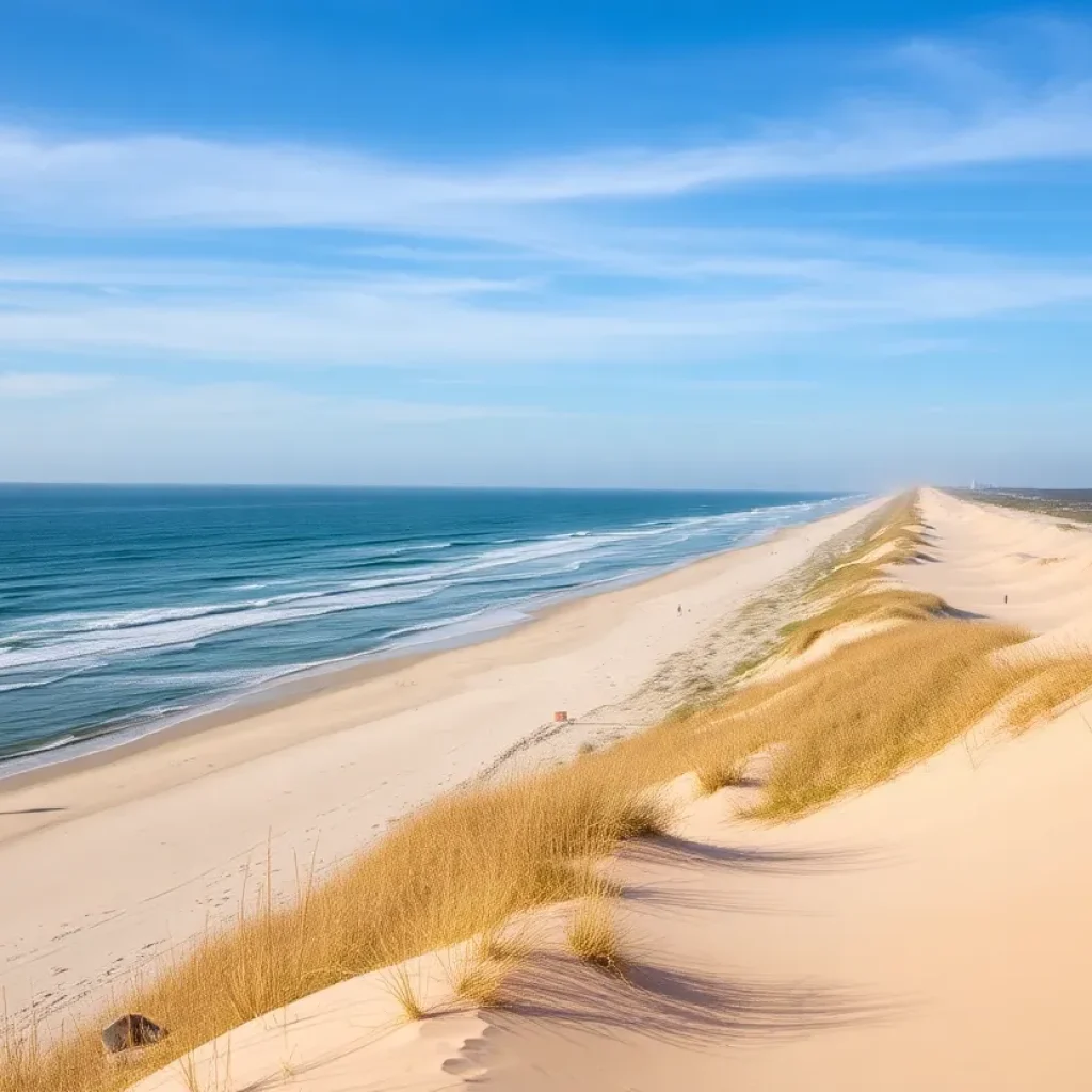 Outer Banks landscape with sand dunes and beach