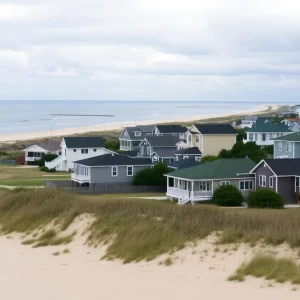 Neighborhood in North Carolina's Outer Banks under cloudy sky