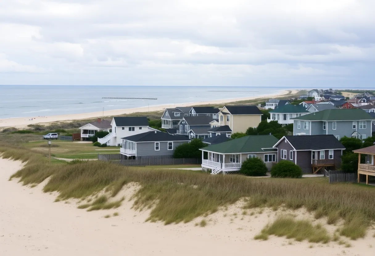 Neighborhood in North Carolina's Outer Banks under cloudy sky