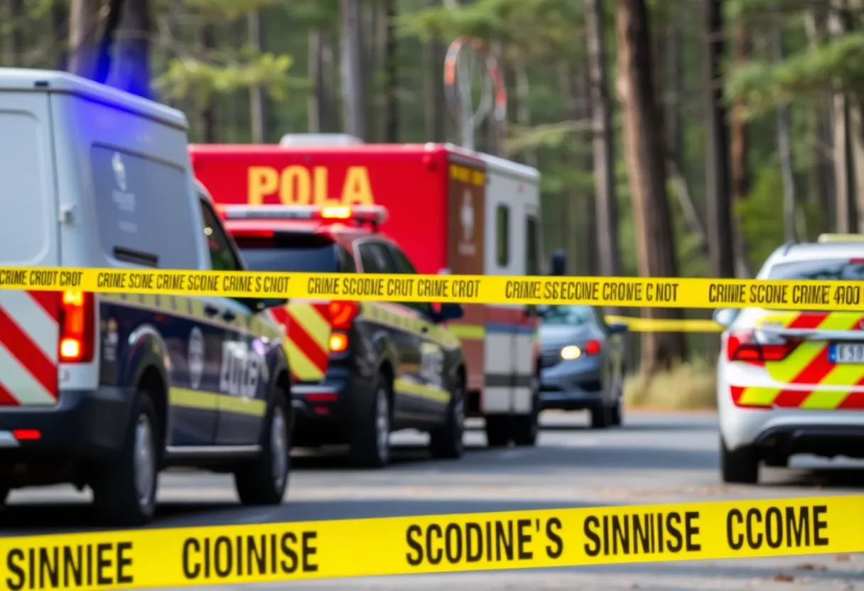 Emergency vehicles at a police investigation scene