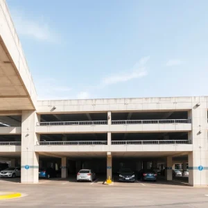 Modern precast concrete parking garage in urban setting