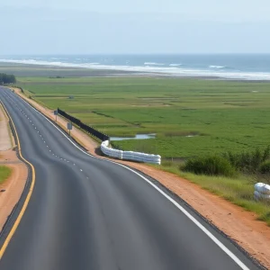 Installation of sandbags along N.C. 12 near Pea Island.