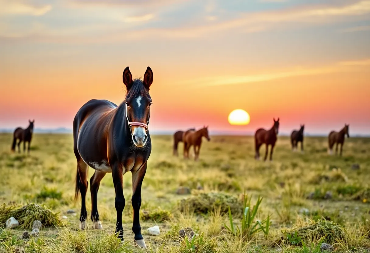 Raymond the mule in a scenic Outer Banks setting