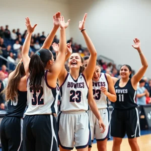 Ripley-Union-Lewis-Huntington girls basketball team celebrating a win