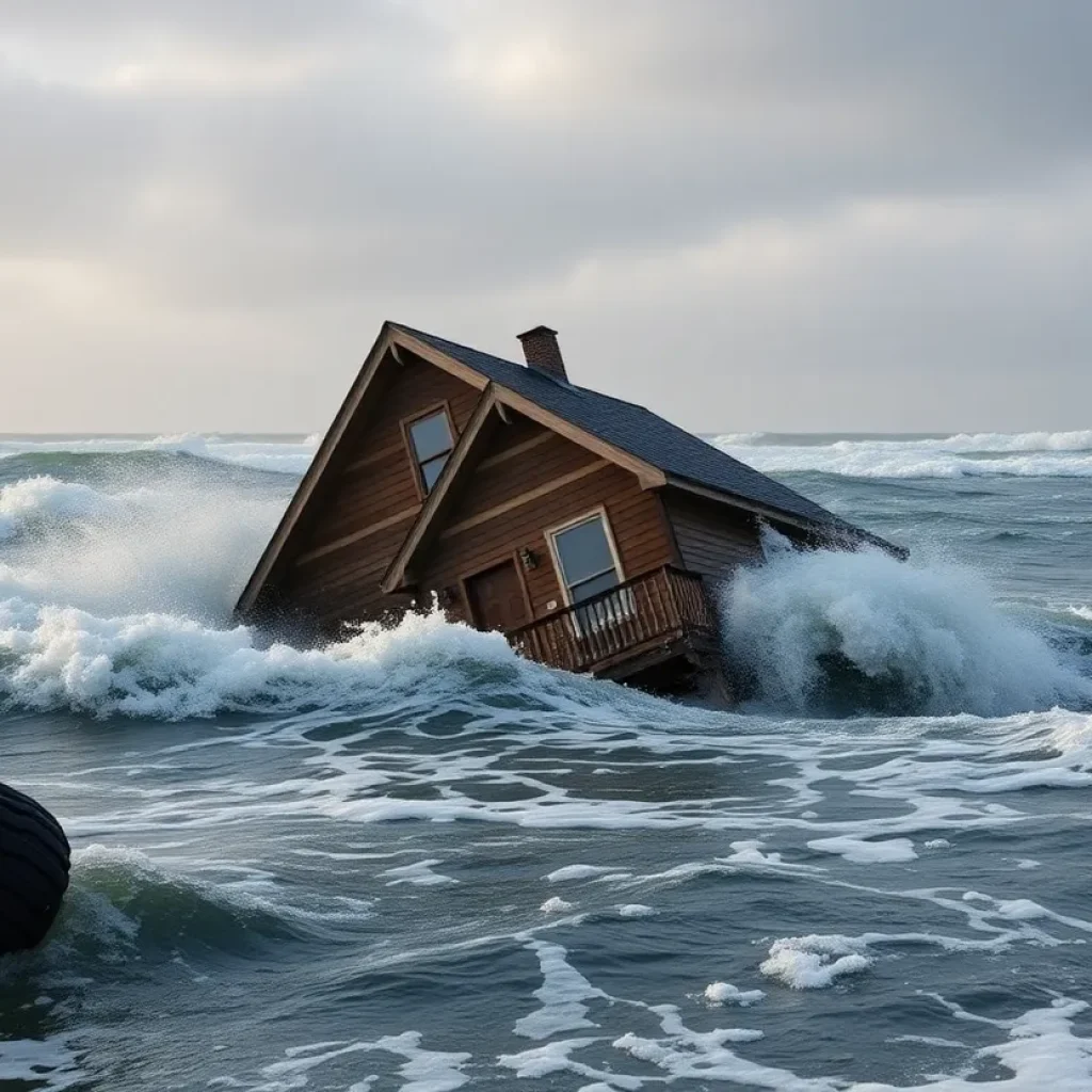 House collapsing into the ocean in Rodanthe during a storm