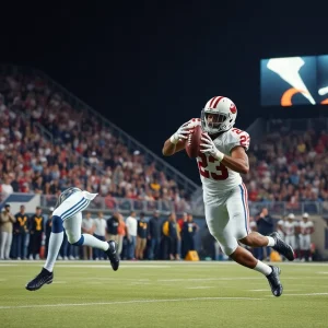 A cornerback catching a football during a game