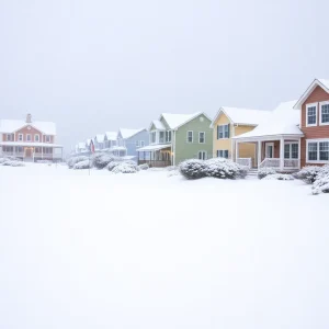 Snow-covered Outer Banks beach houses