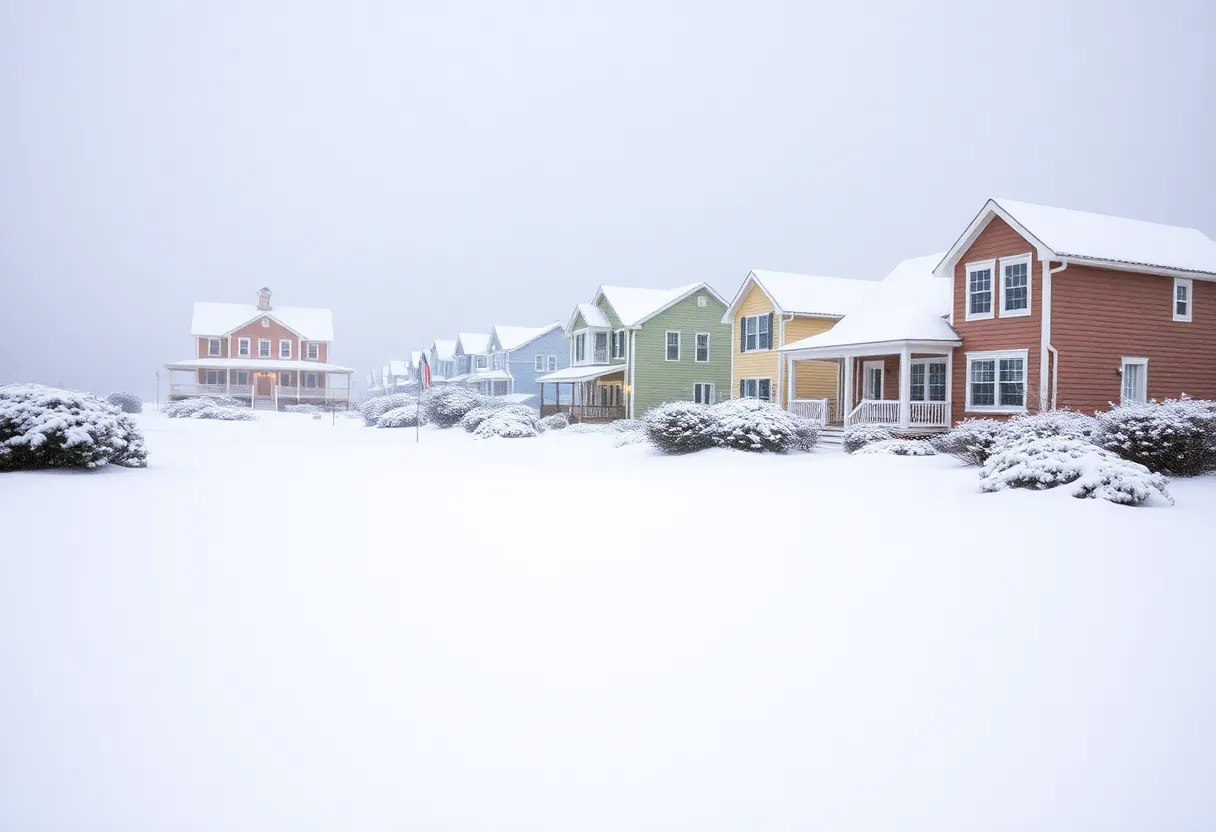 Snow-covered Outer Banks beach houses