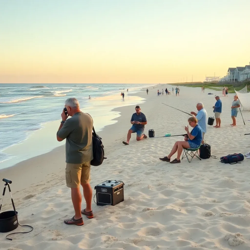 A scenic representation of the Outer Banks with locals participating in various activities.