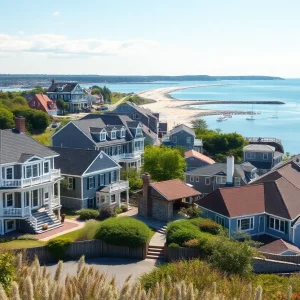 Scenic view of Vineyard Haven, Massachusetts with luxurious homes and coastal waters.