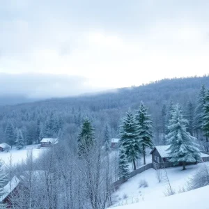 Scenic snow-covered view of Western North Carolina