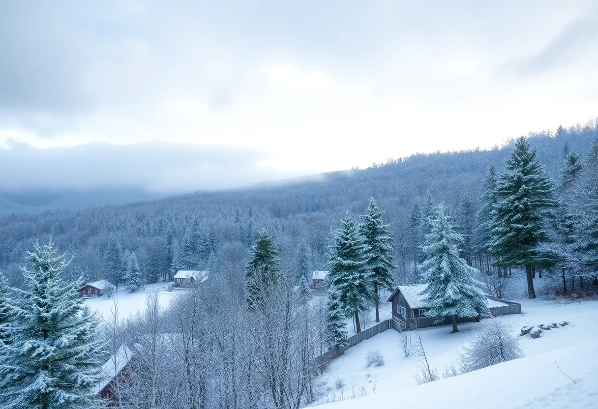 Scenic snow-covered view of Western North Carolina