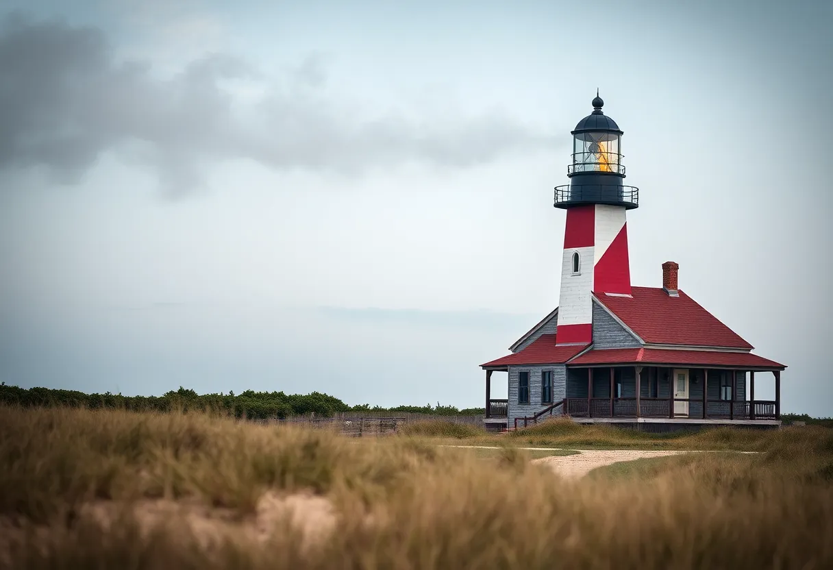 Smoke rising from the Bodie Island Lighthouse area during a fire.