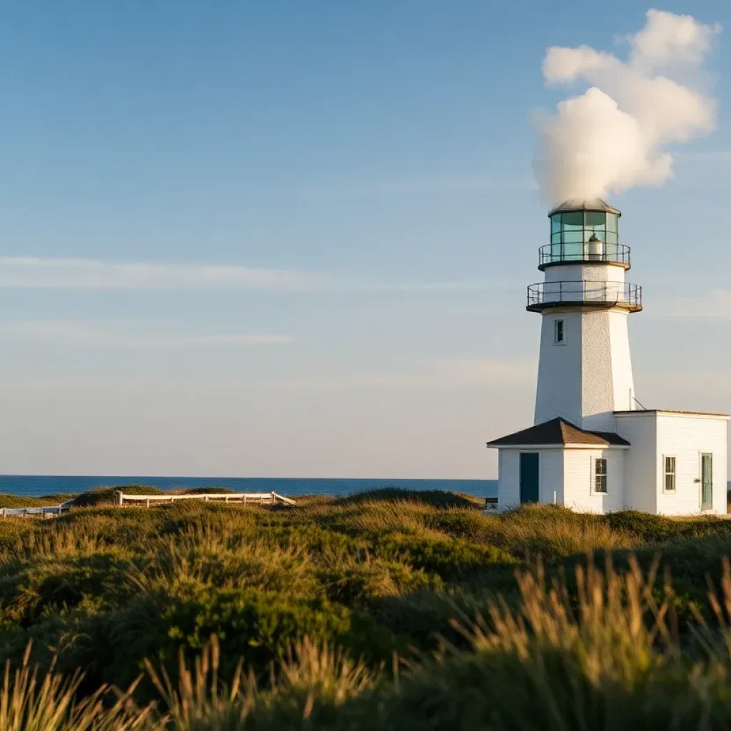 Firefighters responding to the Bodie Island Lighthouse fire