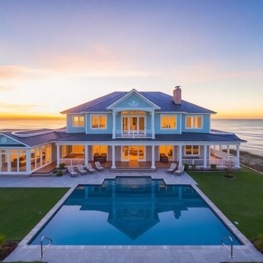 Oceanfront mansion in Corolla, North Carolina with pool and beach