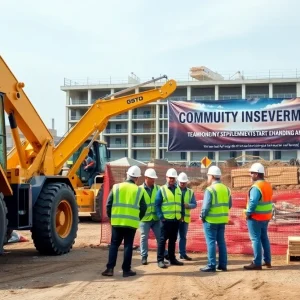 Construction workers at an infrastructure project site in Currituck County