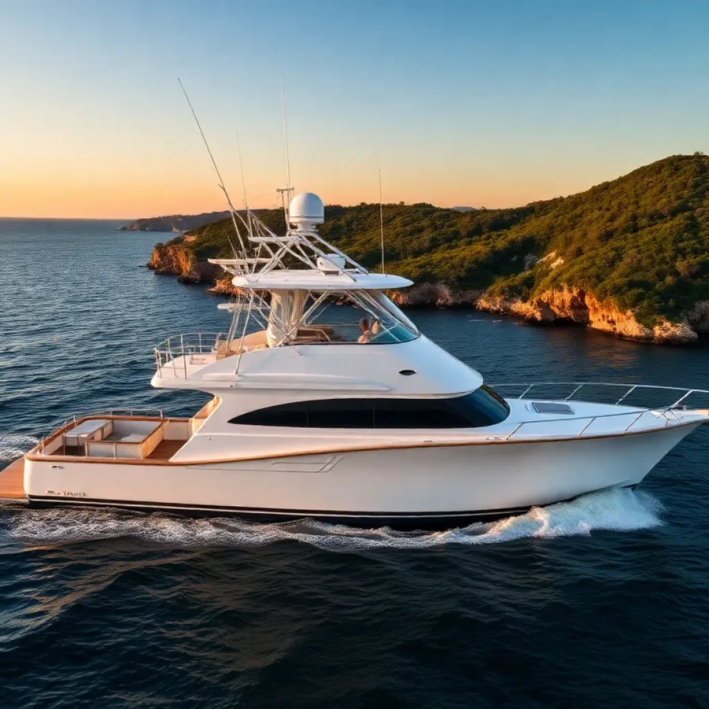 Custom sportfishing boat on the water in Wanchese, North Carolina