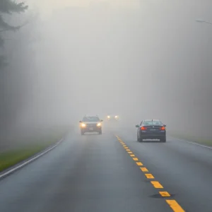 A foggy road in North Carolina