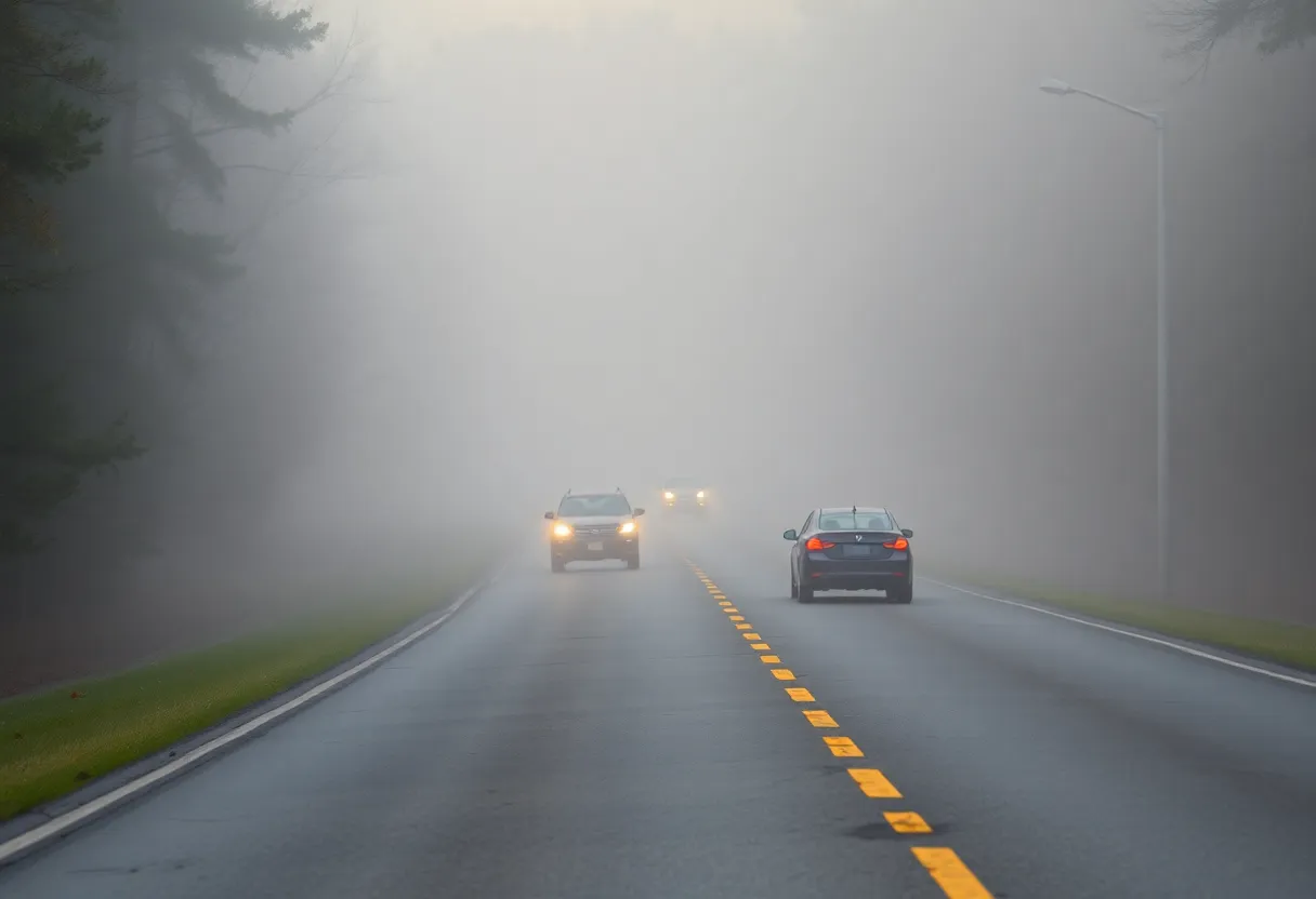 A foggy road in North Carolina