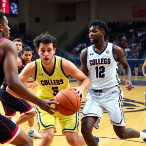 East Carolina Pirates and Temple Owls battling during a basketball game