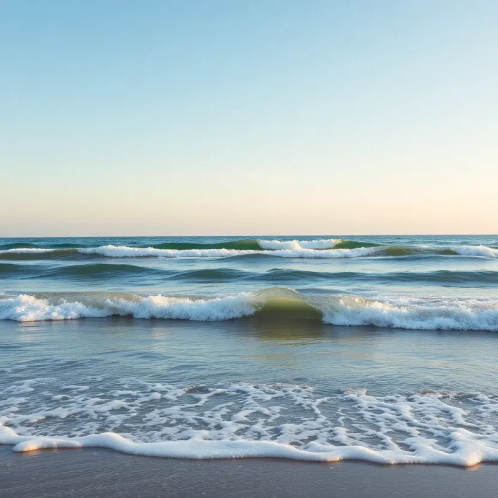 A serene North Carolina beach highlighting marine life and conservation efforts.