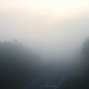 Fog enveloping the roads and trees in the Outer Banks