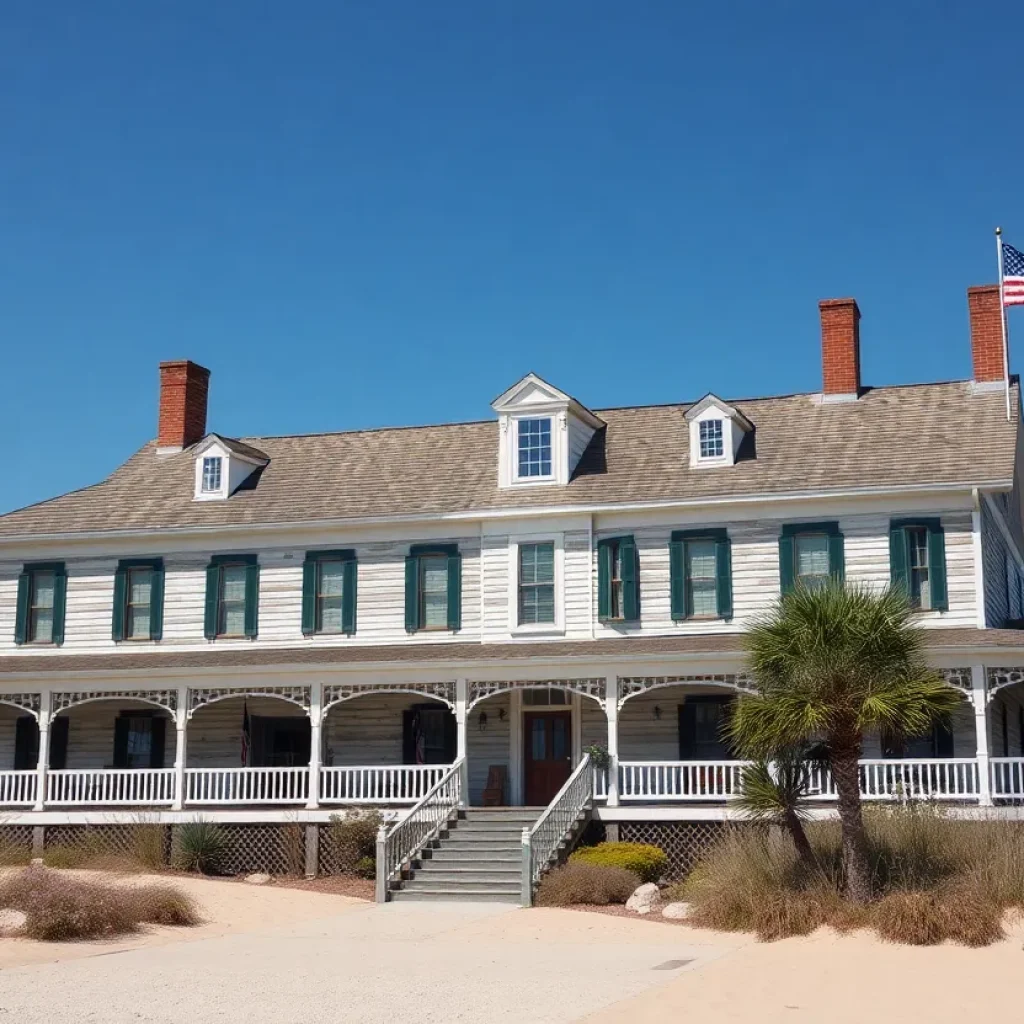 Historical depiction of Hotel De Afrique on the Outer Banks during the Civil War era.