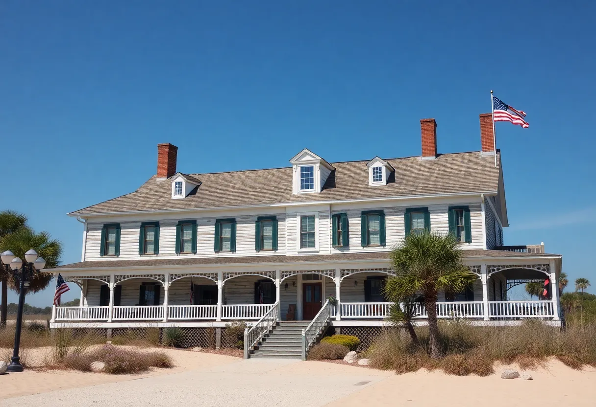 Historical depiction of Hotel De Afrique on the Outer Banks during the Civil War era.