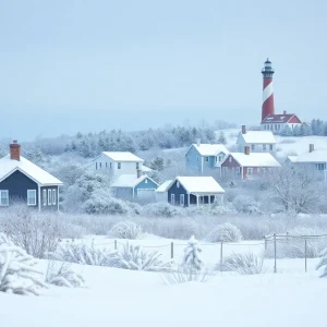 Snow-covered landscape in Kitty Hawk, Outer Banks