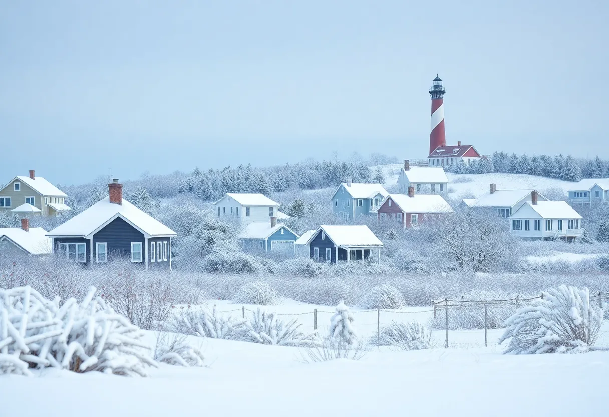 Snow-covered landscape in Kitty Hawk, Outer Banks