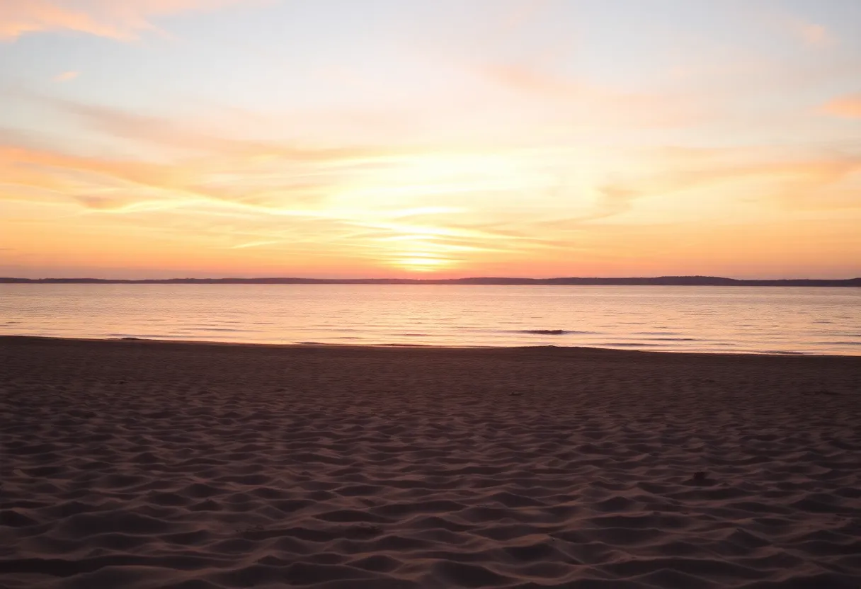 Scenic view of Lake Anna beach at sunset