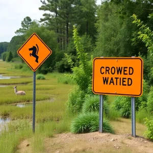 Construction site near wetlands for Mid-Currituck Bridge project